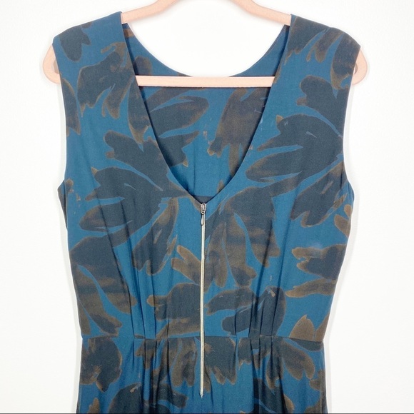 Pomandere Teal and Brown Sleeveless Silk Blend Knee Length Dress Size 8 - Picture 4 of 10